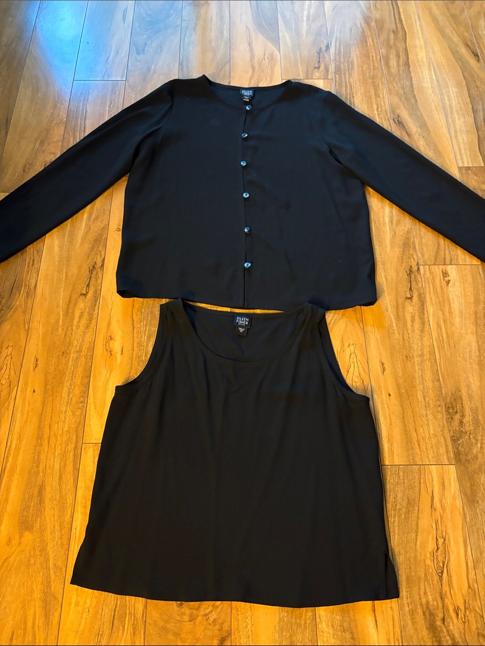 Eileen Fisher two-piece 100% silk cardigan, and camisole